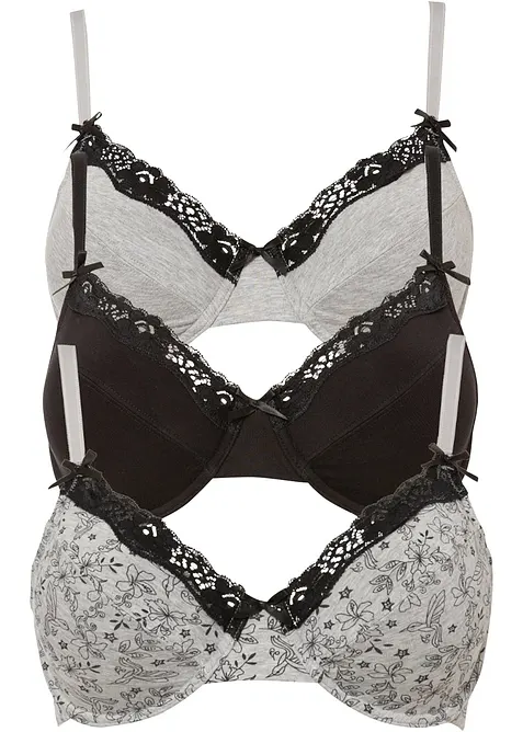 BH med b&oslash;yle og &oslash;kologisk bomull (3-pack), bonprix