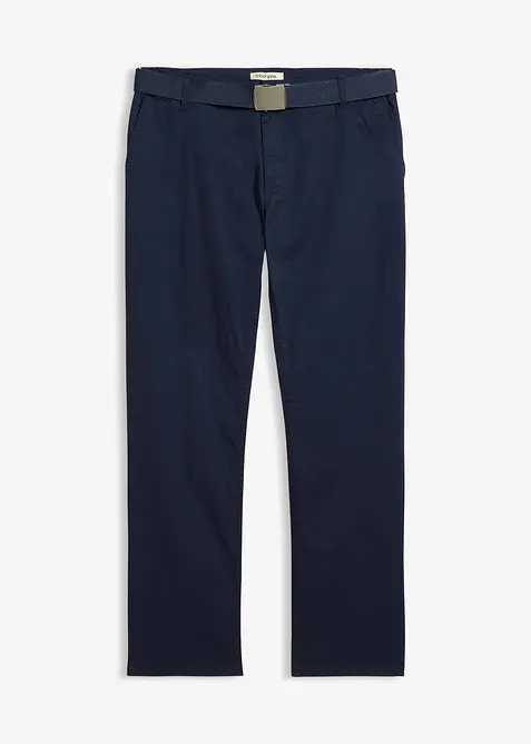 Regular Fit-chinos med belte og komfortlinning, Straight, bonprix