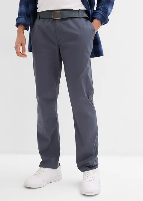 Regular fit-chinos med belte og elastisk linning, Straight, bonprix