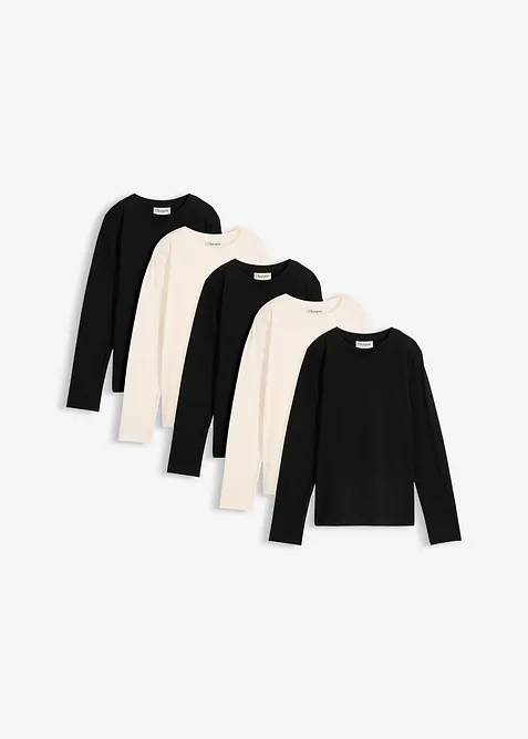 Langermet topp av 100% &oslash;kologisk bomull (5-pack), bonprix