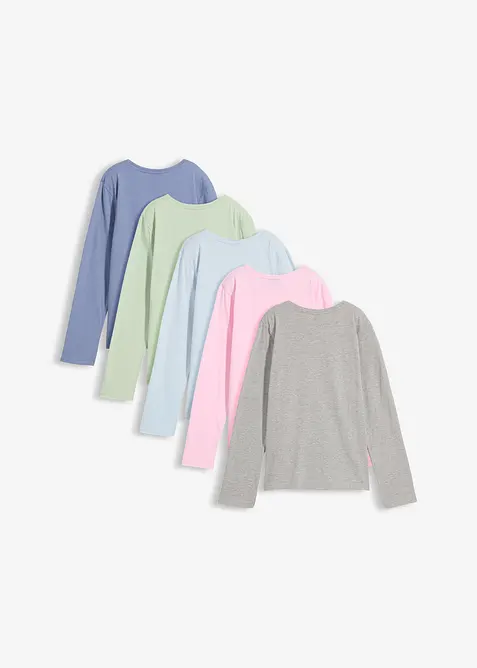 Langermet topp av 100% &oslash;kologisk bomull (5-pack), bonprix