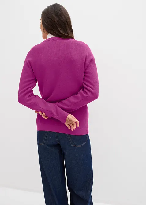 Finstrikket cardigan med rund hals, bonprix