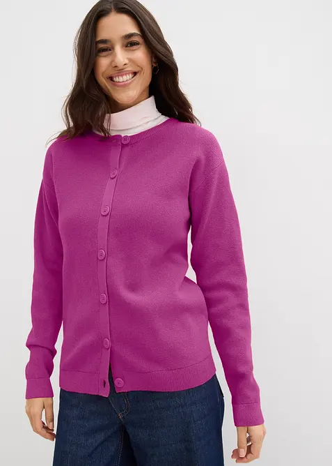 Finstrikket cardigan med rund hals, bonprix