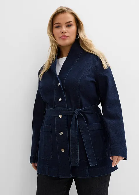 Jeansjakke med belte, med bomull, bonprix