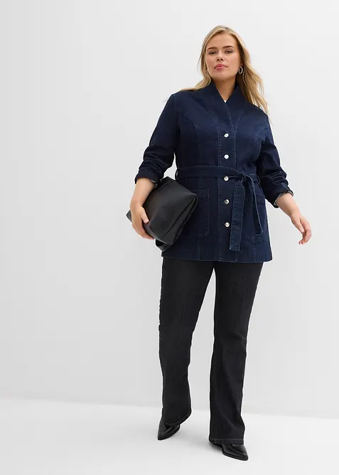 Jeansjakke med belte, med bomull, bonprix