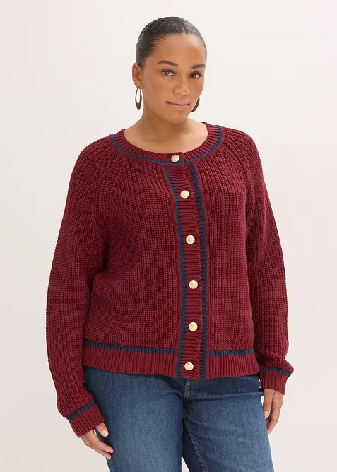 Strikkejakke med konstrastfargede striper, bonprix