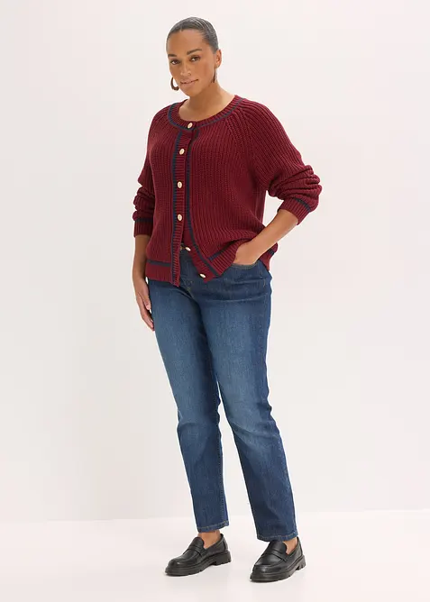 Strikkejakke med konstrastfargede striper, bonprix