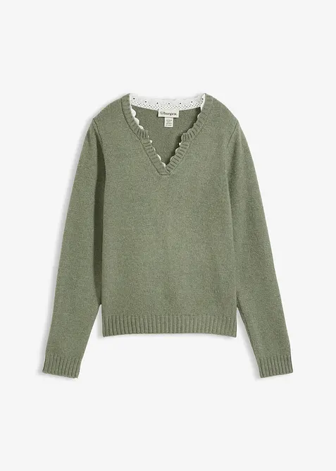 Genser med innfelte blonder, bonprix