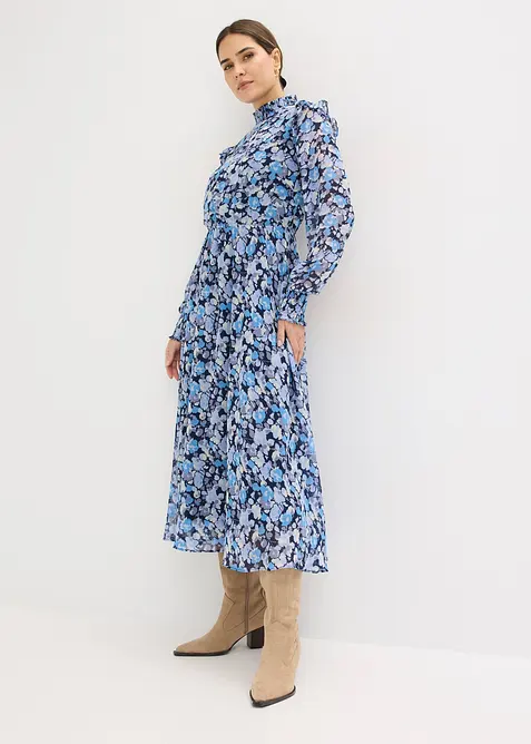 Chiffonkjole med st&aring;krage, bonprix