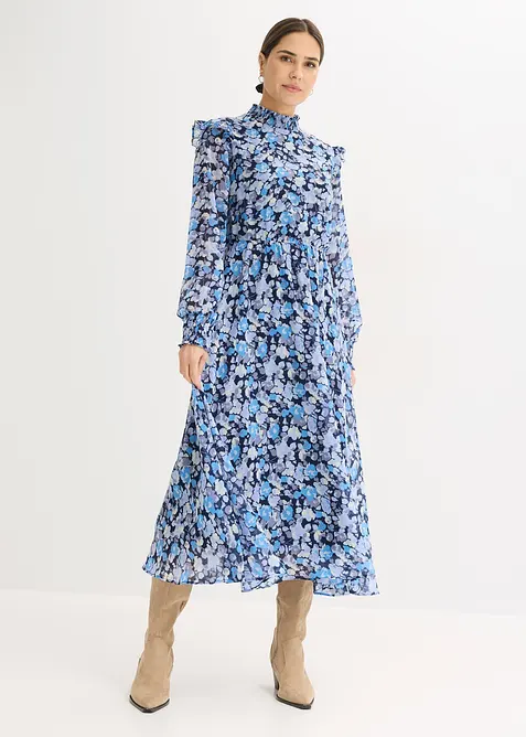 Chiffonkjole med st&aring;krage, bonprix