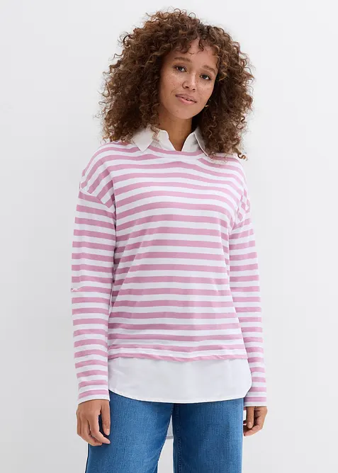 Sweatshirt med skjorteinnfelling, bonprix