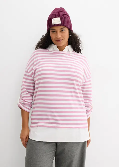 Sweatshirt med skjorteinnfelling, bonprix