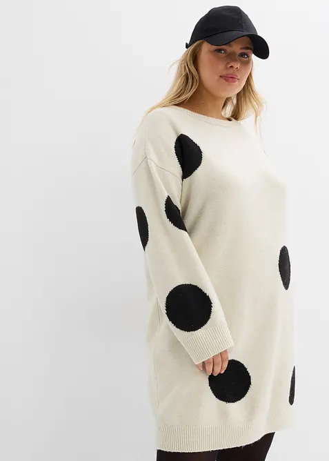 Oversized strikkekjole med prikker, bonprix