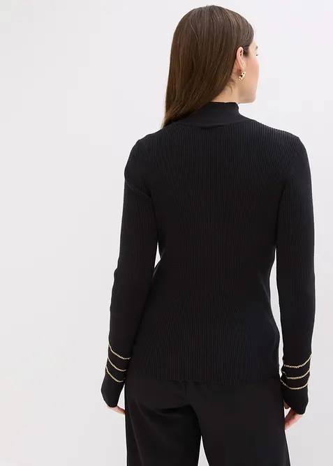 Finstrikket genser med gullfargede kjeder, bonprix