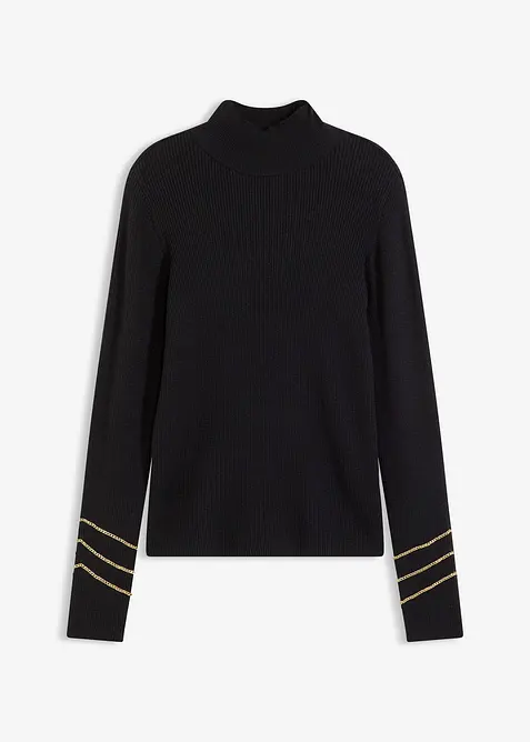 Finstrikket genser med gullfargede kjeder, bonprix