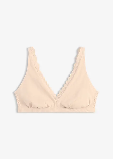 Bralette i ribbet materiale med &oslash;kologisk bomull og blonder, bonprix