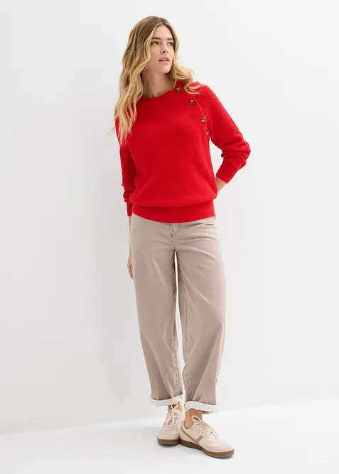 Grovstrikket genser med knappestolpe, bonprix