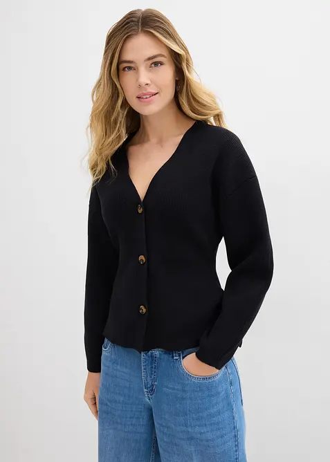 Finstrikket cardigan i bomullsmiks, bonprix