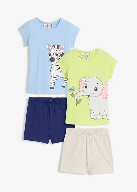 Kort pyjamas med myk bomull (4-delt sett), bonprix