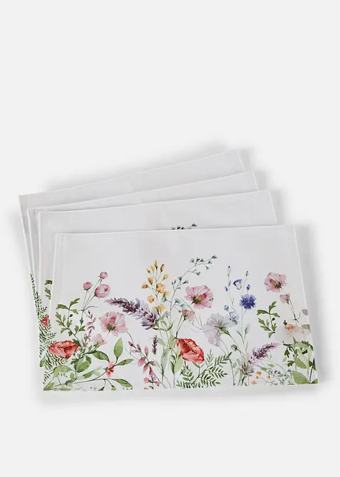 Bordbrikker med blomsterm&oslash;nster (4-pack), bonprix