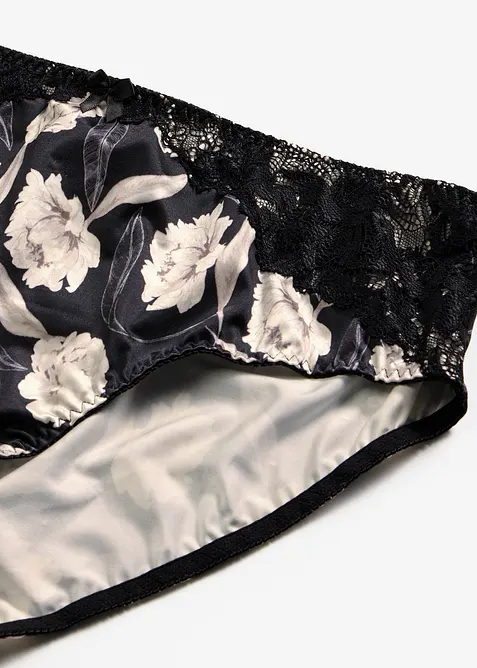 Truse med h&oslash;y midje, glans og blonder, bonprix