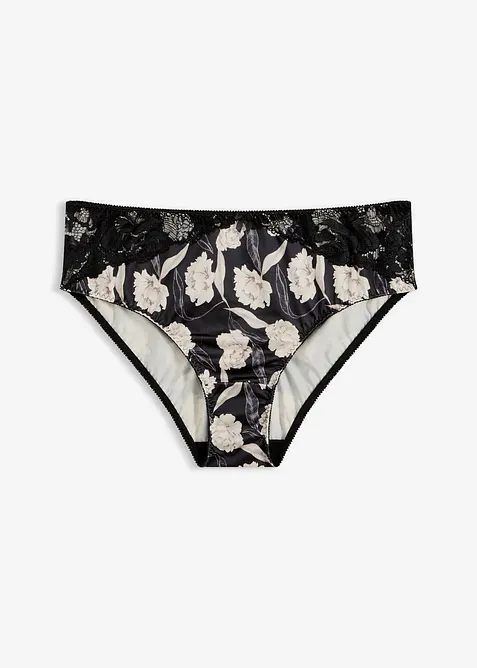 Truse med h&oslash;y midje, glans og blonder, bonprix