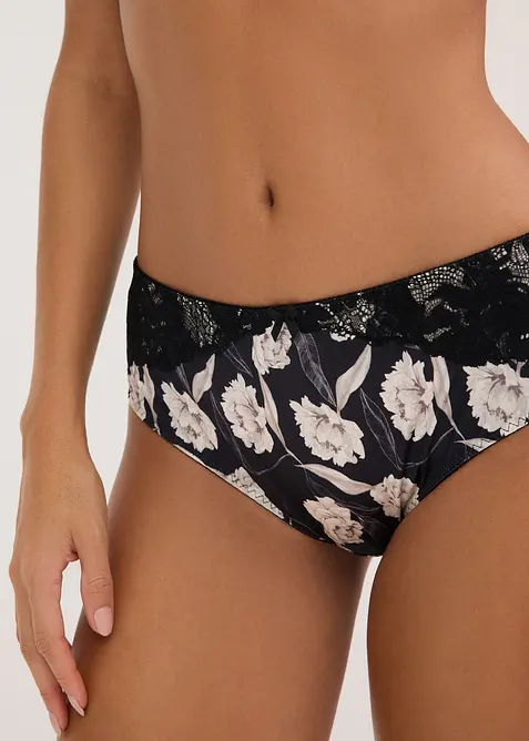 Truse med h&oslash;y midje, glans og blonder, bonprix