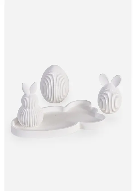 Pyntegjenstand hare og egg p&aring; fat (4-delt sett), bonprix