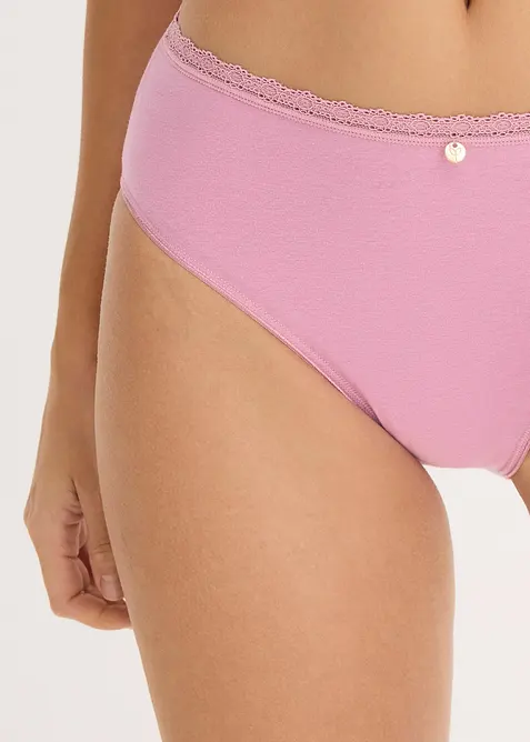 Truse med h&oslash;y midje og blonder (4-pack), bonprix