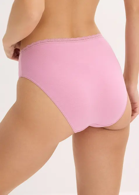 Truse med h&oslash;y midje og blonder (4-pack), bonprix