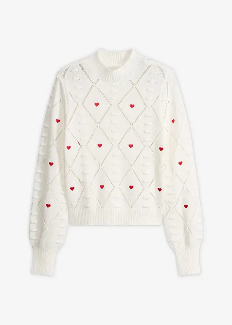 Genser med hullm&oslash;nster av bomullsmiks, bonprix