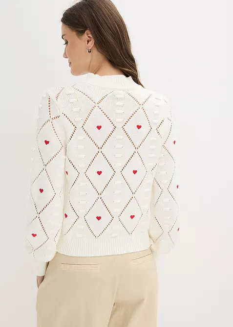 Genser med hullm&oslash;nster av bomullsmiks, bonprix