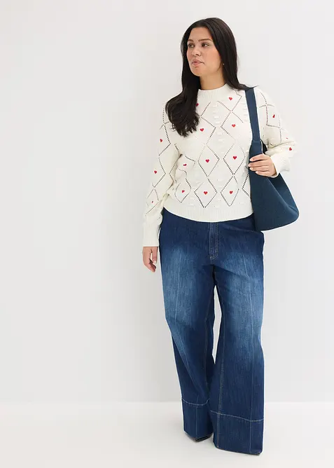 Genser med hullm&oslash;nster av bomullsmiks, bonprix