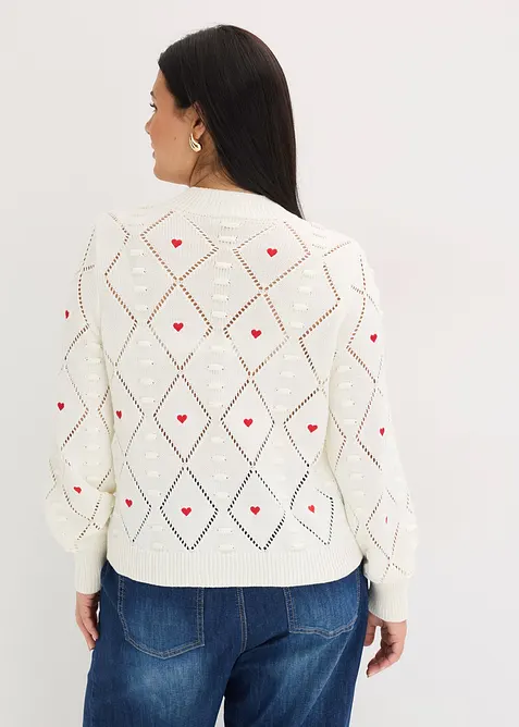 Genser med hullm&oslash;nster av bomullsmiks, bonprix