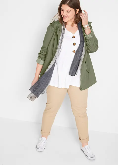 Overgangsparkas i bomull med hette med print, bonprix