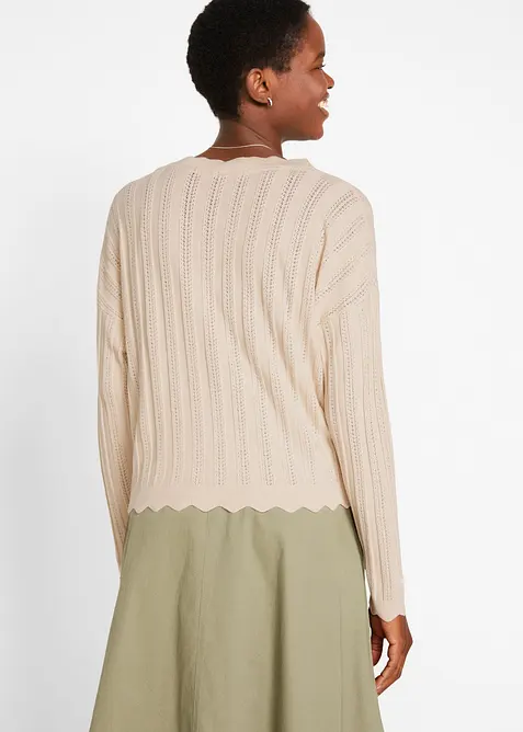 Kort strikkejakke med hullm&oslash;nster, bonprix