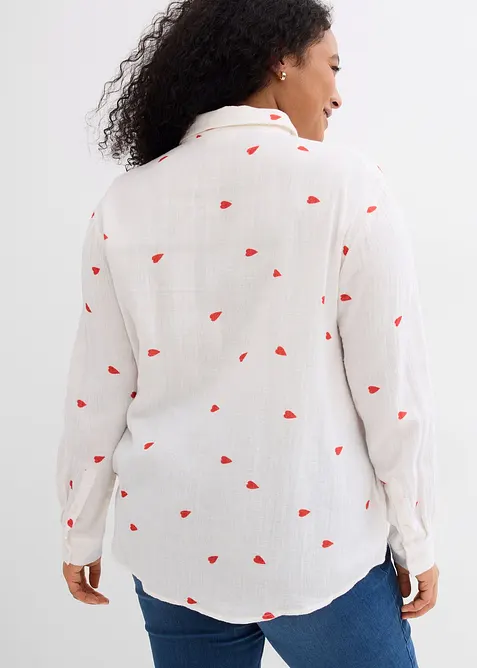 Musselin-bluse med hjertem&oslash;nster, bonprix