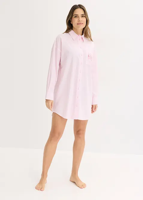 Oversized, vevd nattskjorte til dame i 100% bomull, bonprix