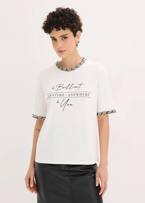 Topp i &oslash;kologisk bomull med applikert b&aring;nd, bonprix