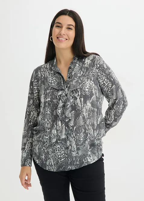 Chiffonbluse med volanger, bonprix