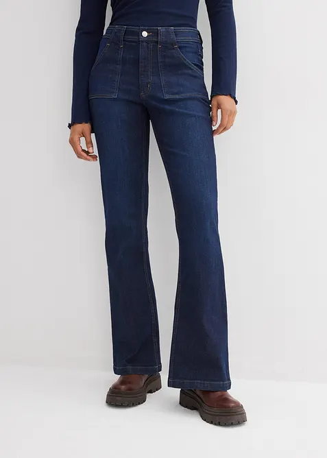 Flared-jeans, High Waist, &oslash;kologisk bomull, bonprix