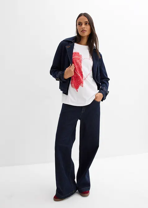 Oversized topp i &oslash;kologisk bomull med elastan, bonprix