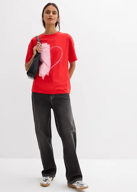 Oversized topp i &oslash;kologisk bomull med elastan, bonprix