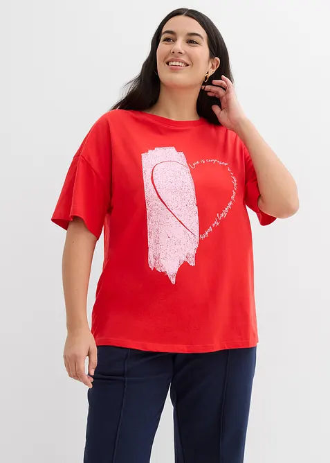 Oversized topp i &oslash;kologisk bomull med elastan, bonprix