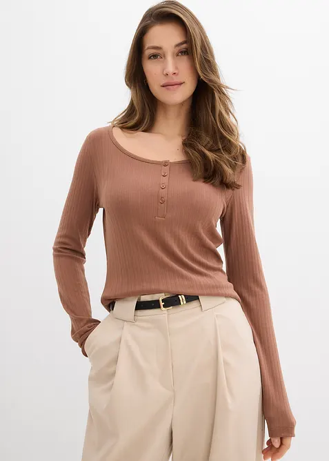 Langermet, ribbet topp, bonprix