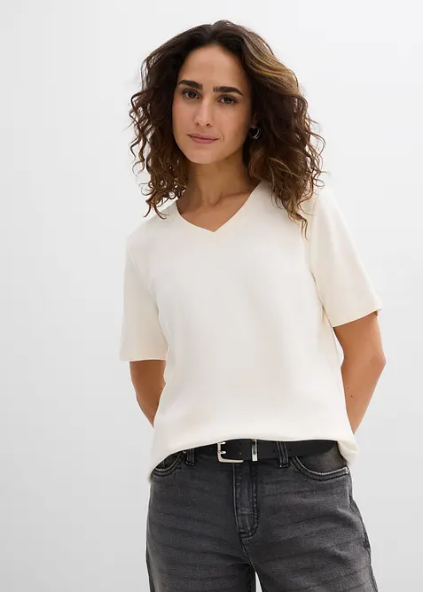 Topp i formstabil jersey i 100% &oslash;kologisk bomull (2-pack), bonprix