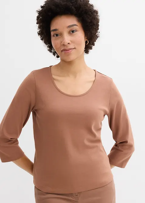 Topp i formstabil jersey i 100% &oslash;kologisk bomull med 3/4-lange ermer, bonprix