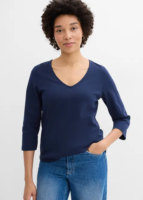 Topp i formstabil jersey i 100% &oslash;kologisk bomull med 3/4-lange ermer, bonprix