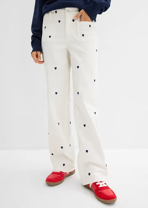 Twillbukse med broderi, bonprix