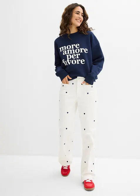 Twillbukse med broderi, bonprix